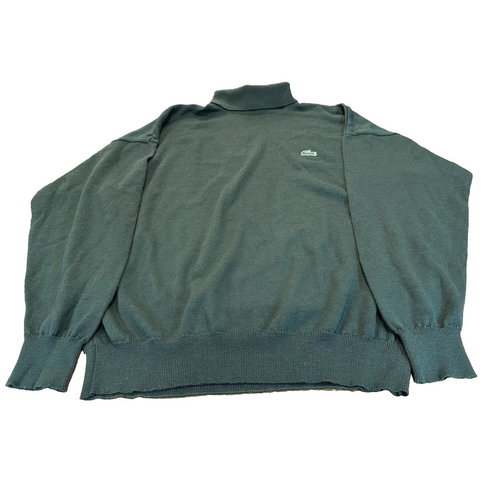 Vintage Lacoste Green 100% Wool Mens Turtleneck Size 7 US XXL Made France Logo